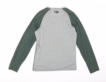 FatFace Men's Green & Grey Long Sleeve Crew Neck Cotton T-Shirt Size S
