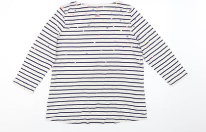 Joules Women's White Striped Long Sleeve Cotton T-Shirt Size 16