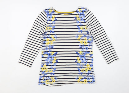 Joules Women's Multicoloured Striped Floral 3/4 Sleeve Cotton T-Shirt Size 8