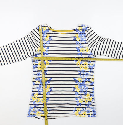 Joules Women's Multicoloured Striped Floral 3/4 Sleeve Cotton T-Shirt Size 8