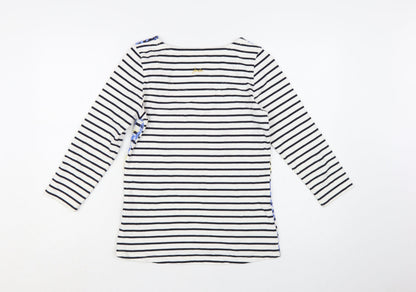 Joules Women's Multicoloured Striped Floral 3/4 Sleeve Cotton T-Shirt Size 8