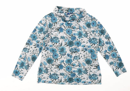 Cotton Traders Women Blue Floral Roll Neck Long Sleeve Top Size 14