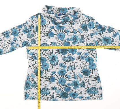 Cotton Traders Women Blue Floral Roll Neck Long Sleeve Top Size 14