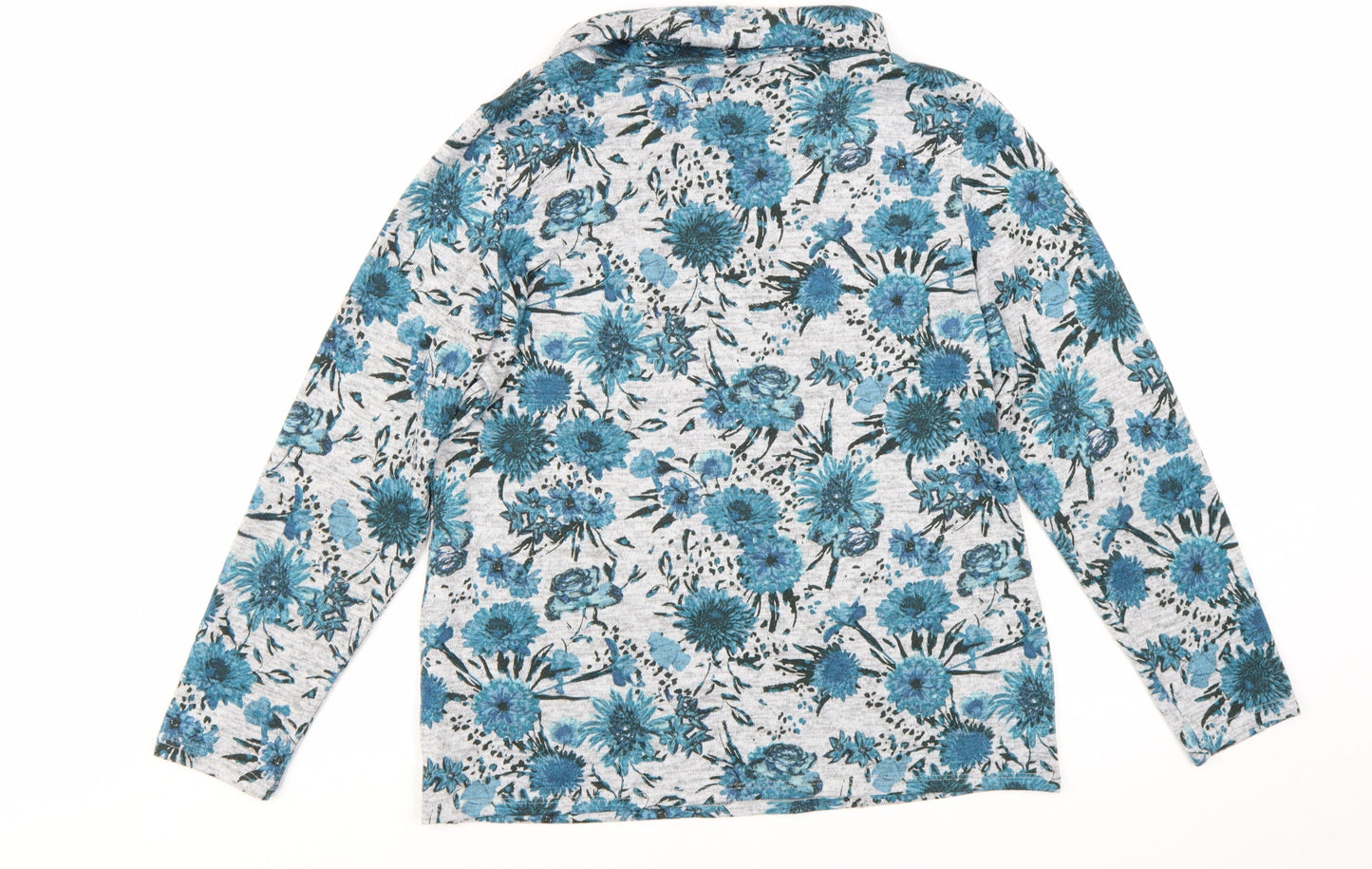 Cotton Traders Women Blue Floral Roll Neck Long Sleeve Top Size 14