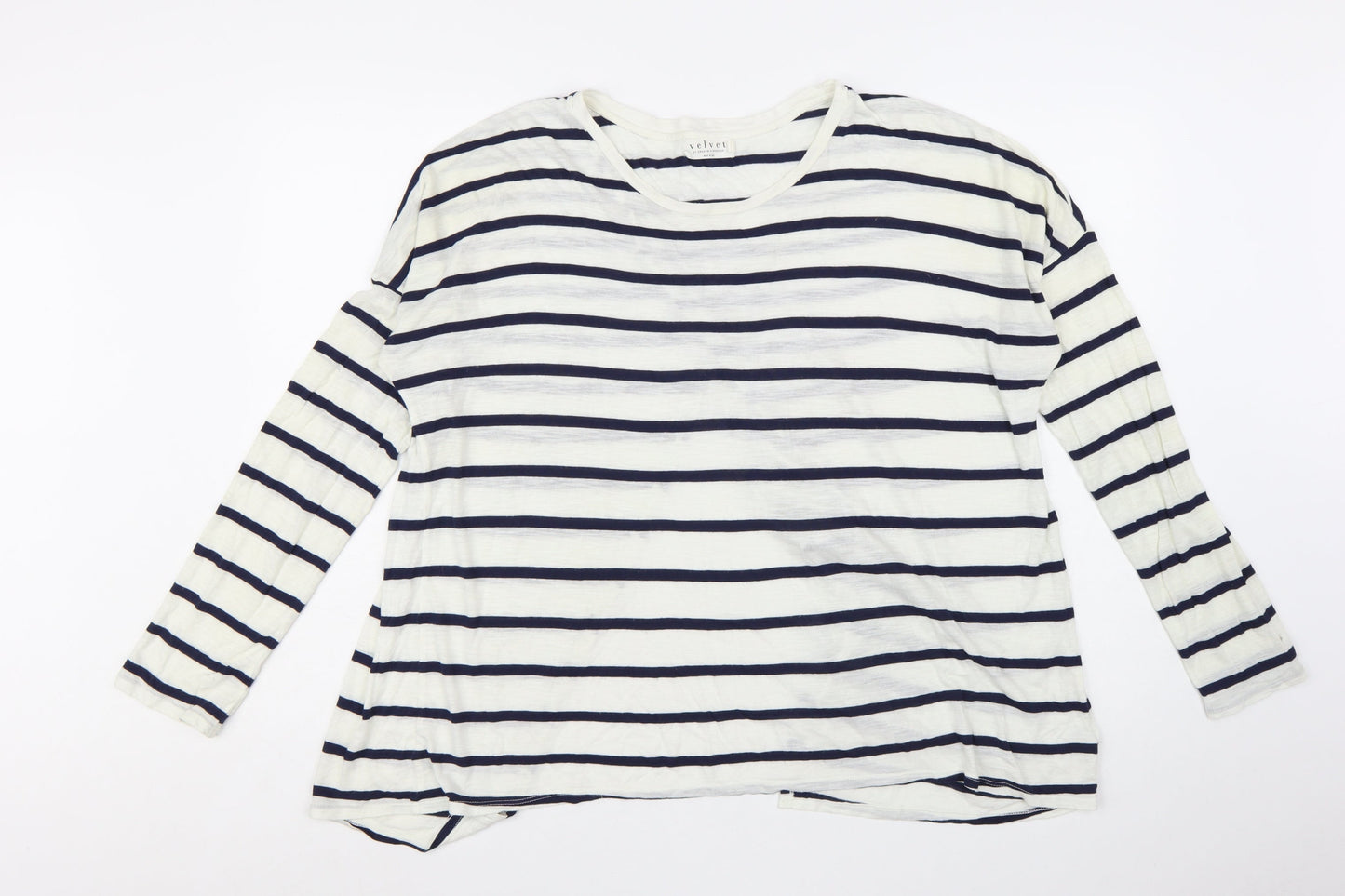 Velvet by Graham & Spencer Women's White Striped Long Sleeve Cotton T-Shirt - L