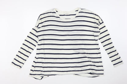 Velvet by Graham & Spencer Women's White Striped Long Sleeve Cotton T-Shirt - L