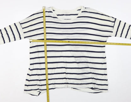 Velvet by Graham & Spencer Women's White Striped Long Sleeve Cotton T-Shirt - L