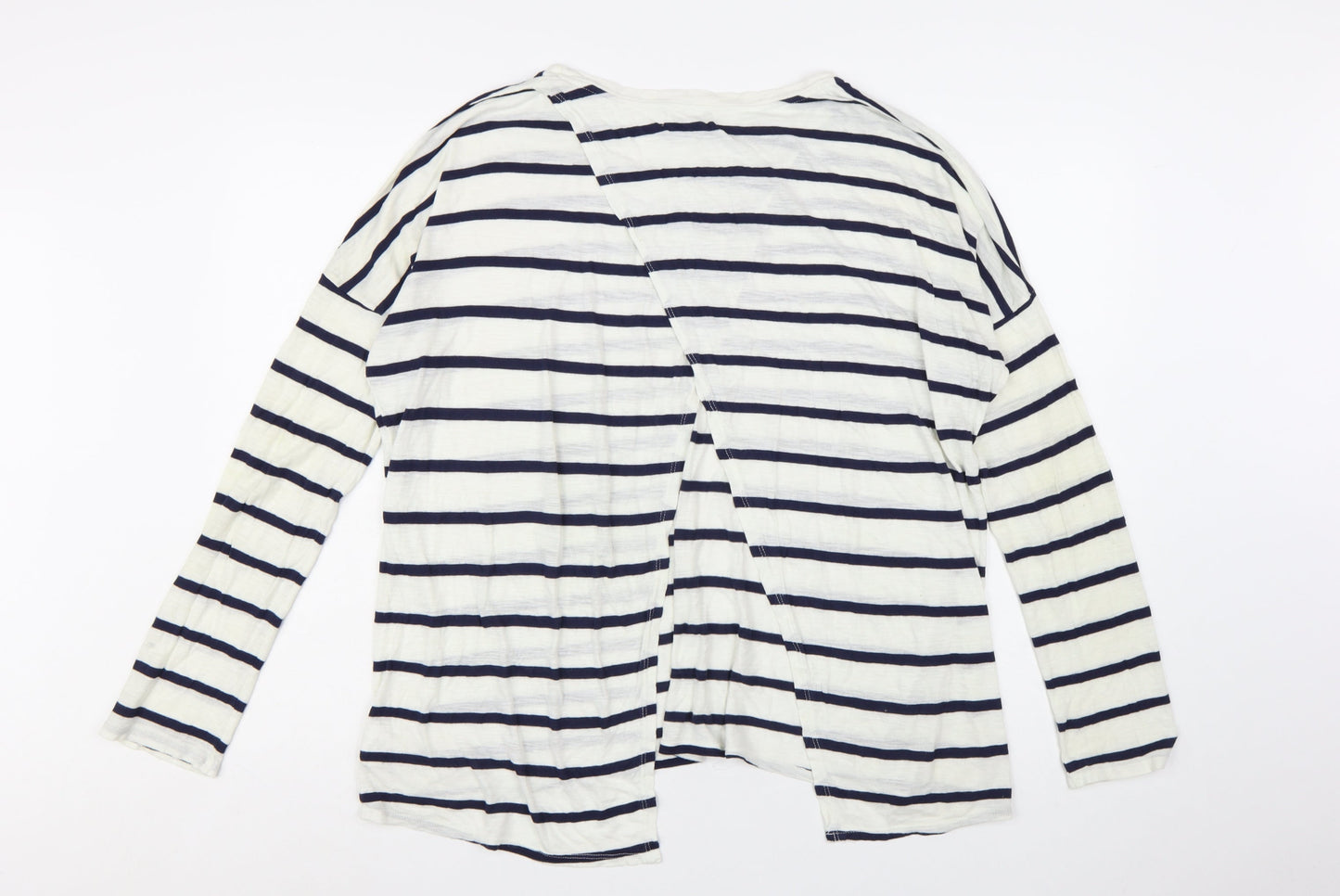 Velvet by Graham & Spencer Women's White Striped Long Sleeve Cotton T-Shirt - L