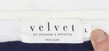 Velvet by Graham & Spencer Women's White Striped Long Sleeve Cotton T-Shirt - L