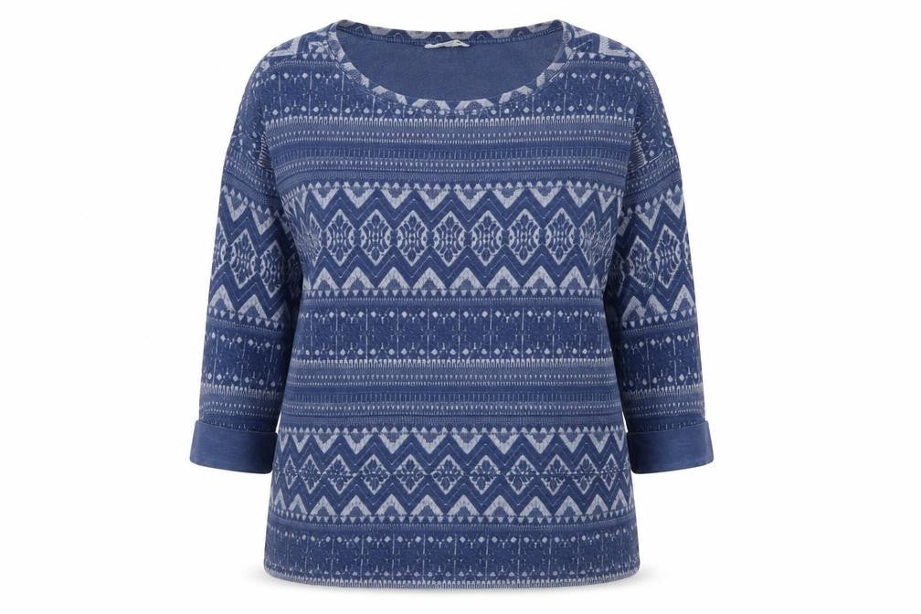 White Stuff Women's Blue Geometric 3/4 Sleeve Cotton Tunic Top Size 8