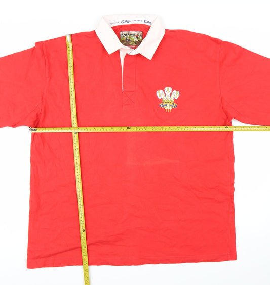 Cotton Traders Mens Red Long Sleeve Rugby Polo Shirt XL