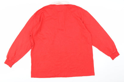 Cotton Traders Mens Red Long Sleeve Rugby Polo Shirt XL