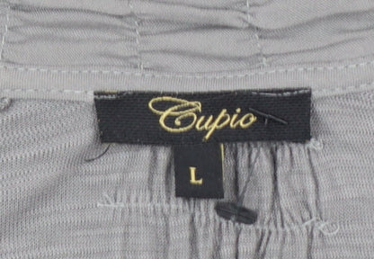 Cupio Womens Grey Embroidered Tunic Blouse Size L 3/4 Sleeve