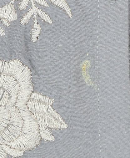 Cupio Womens Grey Embroidered Tunic Blouse Size L 3/4 Sleeve
