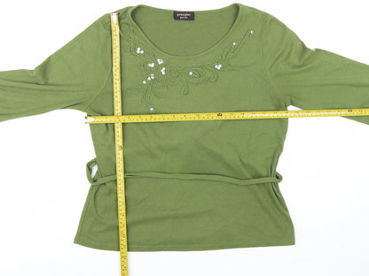 Principles Petite Green Embellished Belted Blouse Women’s Size 14