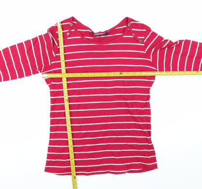 Denim Jeans & Casuals Women Red Striped Cotton Boat Neck Long Sleeve Top M