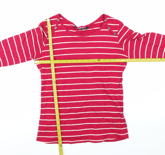 Denim Jeans & Casuals Women Red Striped Cotton Boat Neck Long Sleeve Top M