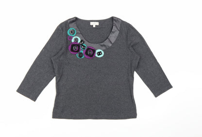 CC Petite Grey Embellished Scoop Neck 3/4 Sleeve Tunic Blouse Size S