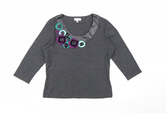 CC Petite Grey Embellished Scoop Neck 3/4 Sleeve Tunic Blouse Size S