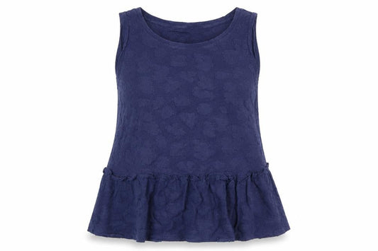 Michael Kors Women Blue Sleeveless Ruffle Hem Tank Top L