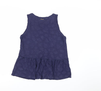 Michael Kors Women Blue Sleeveless Ruffle Hem Tank Top L