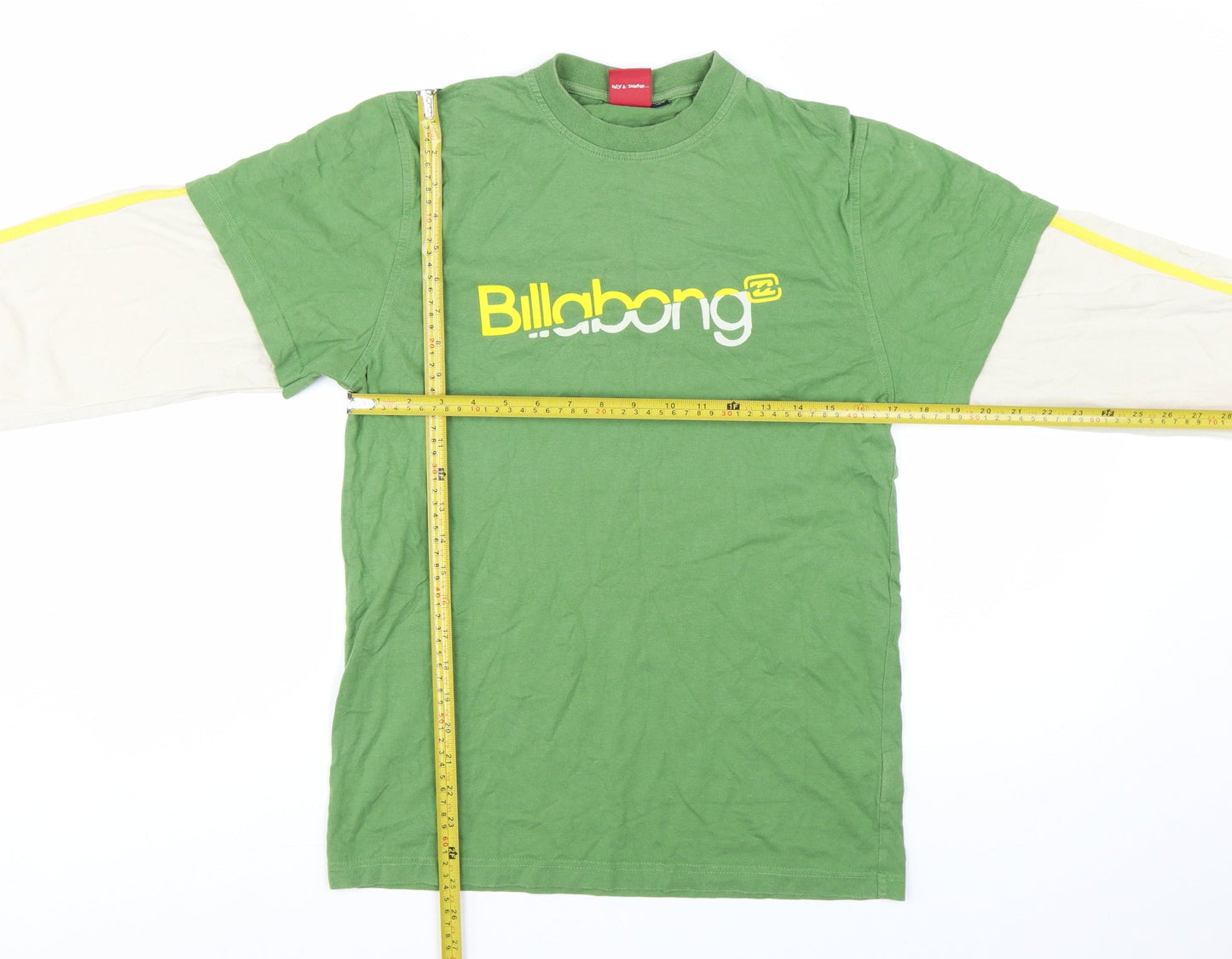 Billabong Men's Green Long Sleeve Retro Graphic Cotton T-Shirt S