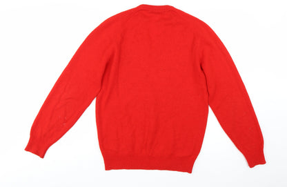 Pringle Men's Red Wool V-Neck Jumper Size M Classic Knitwear