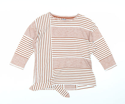 DASH Women's Brown Striped 3/4 Sleeve Cotton Blend Top Size 10