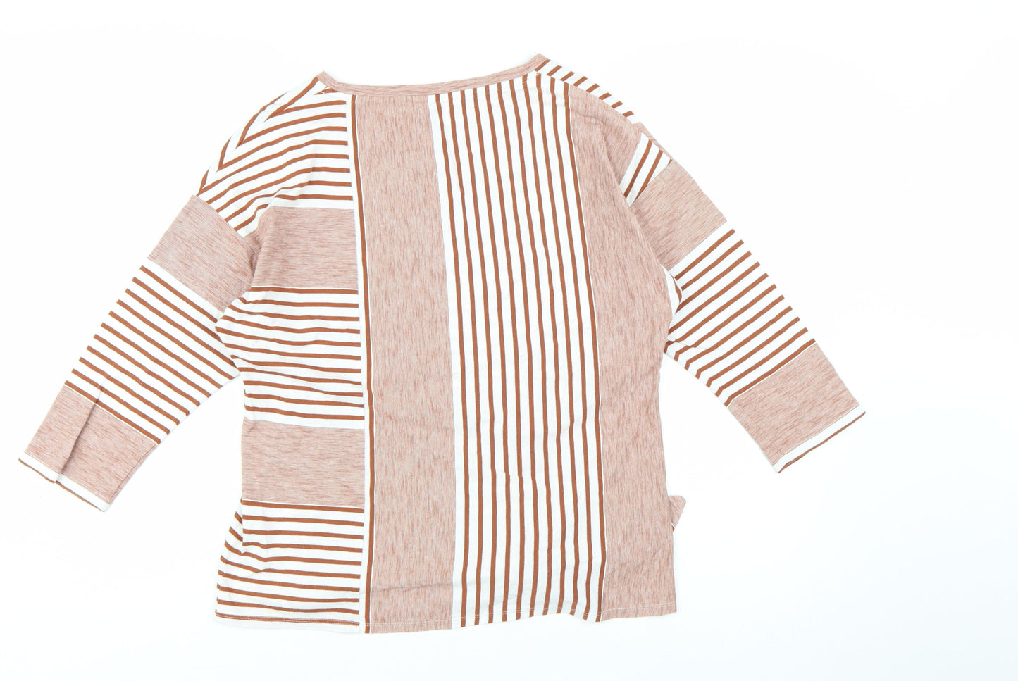 DASH Women's Brown Striped 3/4 Sleeve Cotton Blend Top Size 10