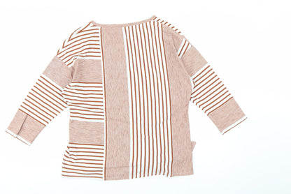 DASH Women's Brown Striped 3/4 Sleeve Cotton Blend Top Size 10