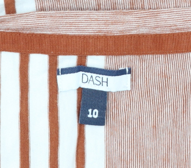 DASH Women's Brown Striped 3/4 Sleeve Cotton Blend Top Size 10