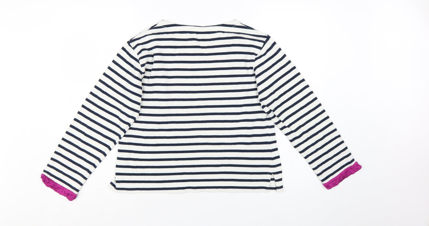 Jigsaw Women’s Multicoloured Striped Cotton Long Sleeve Boat Neck Top M