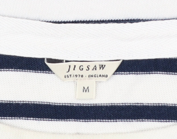 Jigsaw Women’s Multicoloured Striped Cotton Long Sleeve Boat Neck Top M
