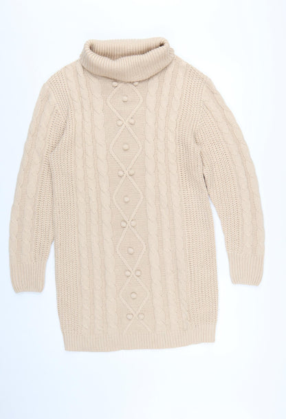 Brave Soul Women’s Beige Roll Neck Cable Knit Jumper Size L