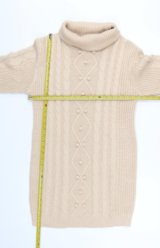 Brave Soul Women’s Beige Roll Neck Cable Knit Jumper Size L