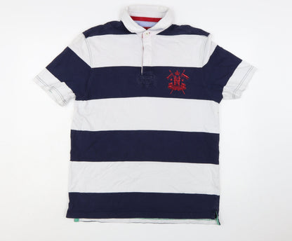 Howick Men's Navy & White Striped Rugby Polo Shirt Size M Cotton