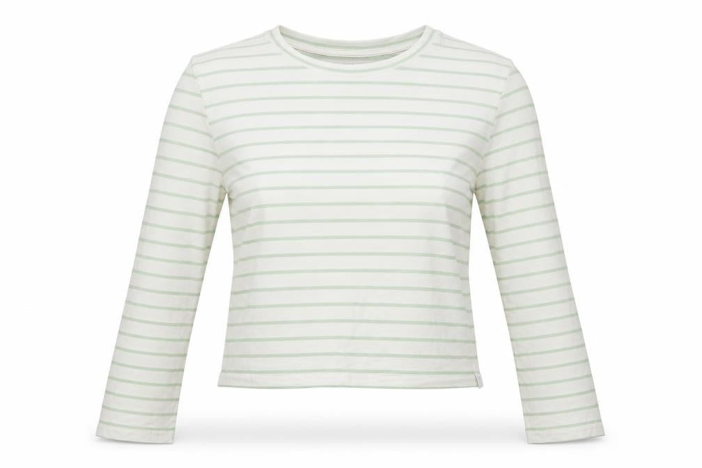 Jack Wills Womens White Green Striped Cropped Long Sleeve T-Shirt UK 14