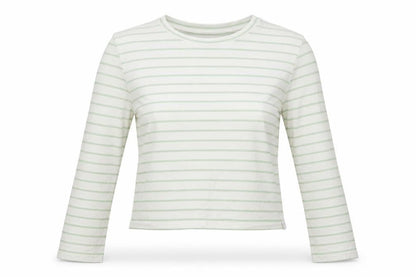 Jack Wills Womens White Green Striped Cropped Long Sleeve T-Shirt UK 14