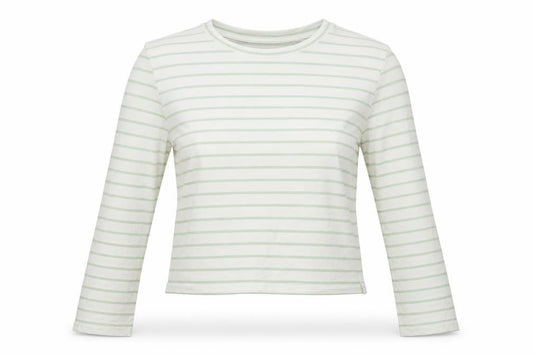 Jack Wills Womens White Green Striped Cropped Long Sleeve T-Shirt UK 14