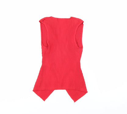 Excellent Women’s Red Sleeveless Wrap Knit Blouse Size L