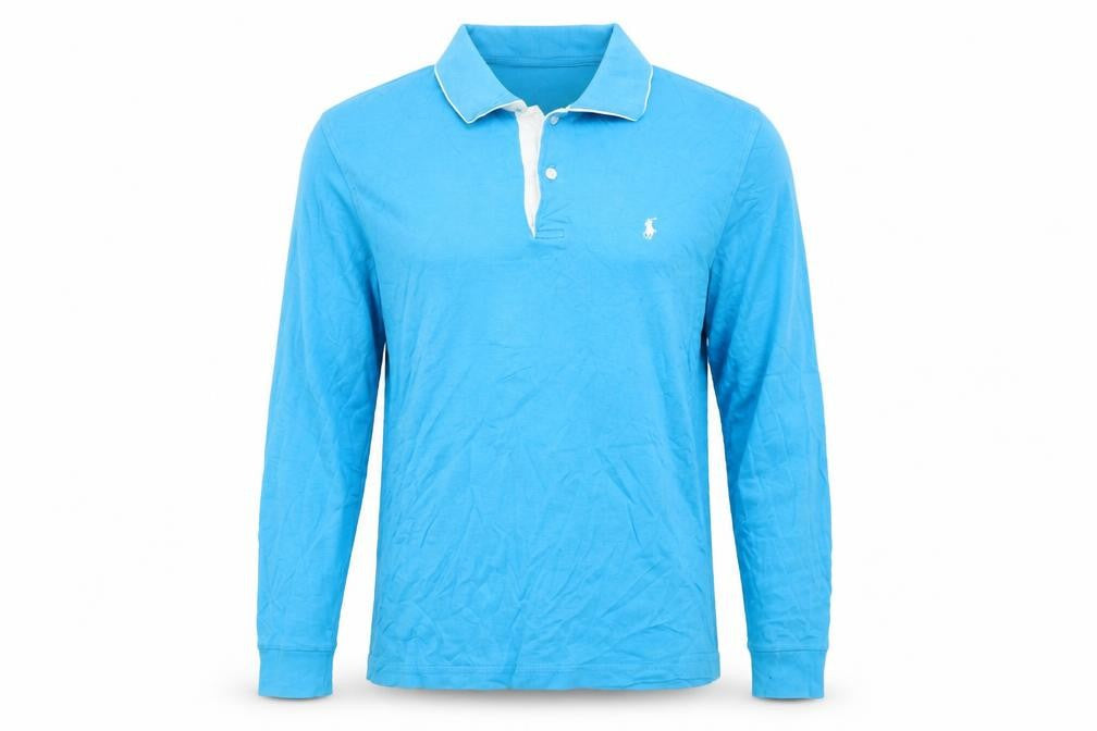 Ralph Lauren Men's Blue Long Sleeve Cotton Polo Shirt Size M