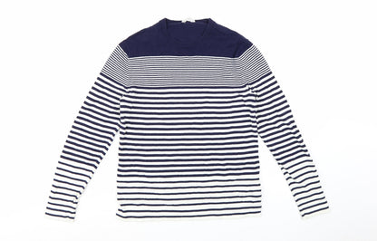 Gap Women's Blue Striped Cotton Crew Neck Jumper Size S
