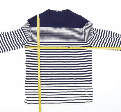 Gap Women's Blue Striped Cotton Crew Neck Jumper Size S