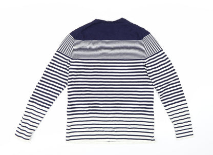 Gap Women's Blue Striped Cotton Crew Neck Jumper Size S