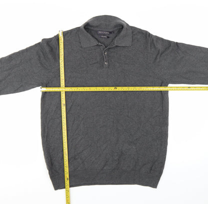 Paul James Men's Grey Cotton Collared Henley Jumper Size L