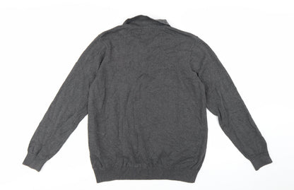 Paul James Men's Grey Cotton Collared Henley Jumper Size L