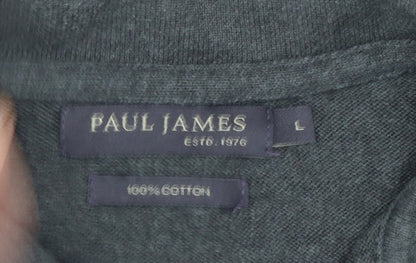 Paul James Men's Grey Cotton Collared Henley Jumper Size L