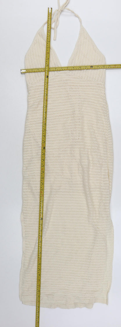 Reserved Womens Ivory Crochet Halter Midi Slip Dress Size S