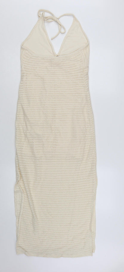 Reserved Womens Ivory Crochet Halter Midi Slip Dress Size S