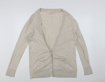 DKNY Jeans Women's Beige V-Neck Cotton Long Sleeve Cardigan L